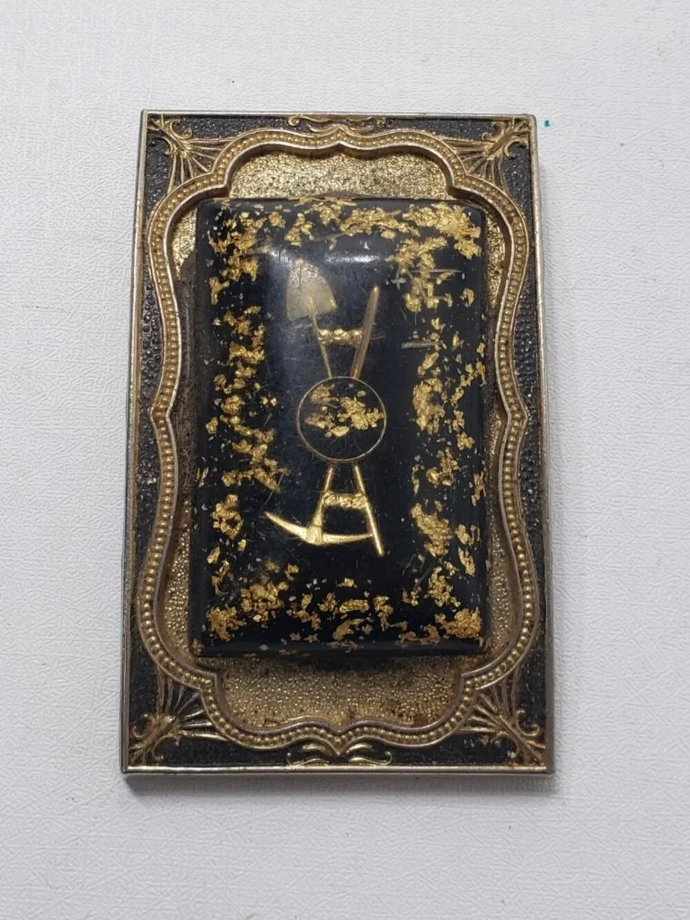 Vintage Gold Tone Black Mining Prospector Pick Shovel Western Belt Buckle
